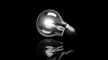 Poster - A Beautifully Isolated Close-Up of a Light Bulb Against a Black Background Highlighting Its Unique Reflection and Elegant Design Features