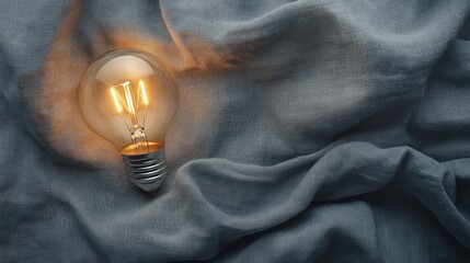 Poster - A Glowing Vintage Light Bulb Resting on Soft Textured Fabric in a Calm and Serene Setting Perfect for Home Decor and Creative Inspiration