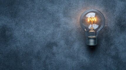 Poster - Vintage Light Bulb Illuminating Against a Dark Concrete Wall Creating a Stylish and Modern Atmosphere for Interior Design and Home Decor Projects