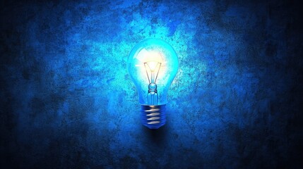 Poster - Illuminated Blue Light Bulb Against a Textured Dark Blue Background Showcasing Creativity and Innovation in Design and Technology with Vibrant Colors and Unique Textures