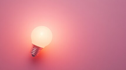 Poster - Softly Glowing Light Bulb on a Pink Background, a Minimalist Representation of Creativity, Ideas, and Innovation in Modern Design Aesthetics