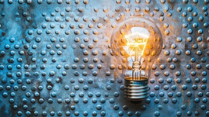 Poster - Vintage Light Bulb Illuminating a Textured Metallic Background in a Creative and Artistic Setting for Modern Design Concepts