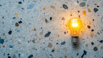 Poster - Illuminated Light Bulb on Textured Concrete Background Creating a Warm Ambiance and Evoking Inspiration in Modern Interior Design Setting