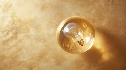 Poster - Elegant Light Bulb with a Soft Glow on a Polished Golden Background, Creating a Warm and Inviting Atmosphere for Various Creative Projects and Designs