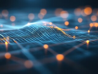 Aufkleber - A vibrant digital landscape featuring glowing lines and nodes, representing data flow and connectivity in a futuristic network.