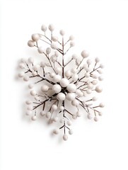 Poster - A delicate arrangement of white berries on thin branches, resembling a snowflake, creating a serene and minimalist winter-themed decoration.