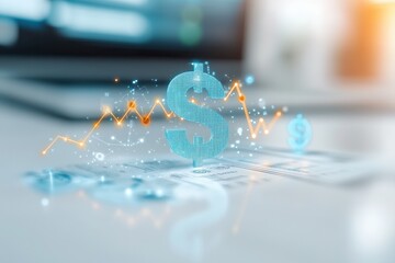 Poster - A digital representation of financial growth, featuring a dollar sign and ascending graph lines, symbolizing investment and market trends.
