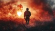 © somchai20162516 - The silhouette of a soldier in camouflage overlaid with the image of a flare and smoke on the battlefield conveys risk and challenge.