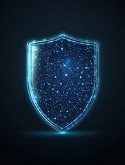 Poster - A glowing digital shield symbolizes cybersecurity, protection, and technology, set against a dark background filled with stars.