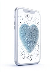 Aufkleber - A smartphone displays a blue heart composed of dots, symbolizing love and connection through technology.