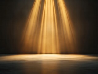 Poster - A dramatic beam of golden light shines down onto a dark, reflective surface, creating an ethereal and captivating atmosphere.