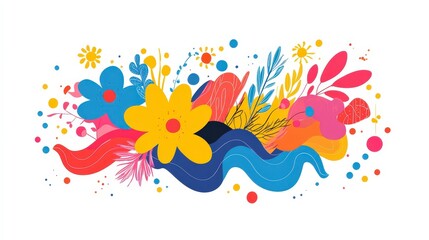 Poster - Vibrant Floral Abstract Design with Colorful Shapes and Patterns