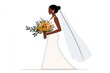 © Sanchai - A cheerful 2D illustration of a bride walking with her bouquet, drawn in bright colors on a clean white background