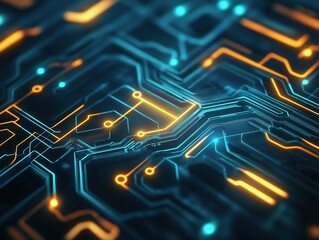 Aufkleber - A vibrant circuit board design featuring glowing lines and nodes, showcasing a futuristic technology aesthetic.