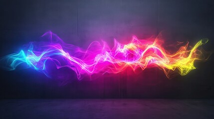 Poster - A vibrant, colorful wave of light flows across a dark background, showcasing a blend of pink, blue, and yellow hues.