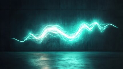 Aufkleber - A glowing blue wave of light against a dark wall, creating an energetic and futuristic atmosphere.