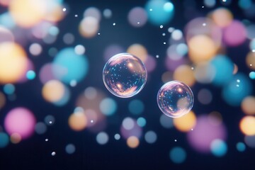 Poster - A vibrant, abstract background featuring colorful bubbles floating among soft, glowing orbs and a dark backdrop.