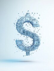 Poster - A visually striking dollar sign composed of intricate blue patterns and symbols, representing finance, wealth, and economic concepts.