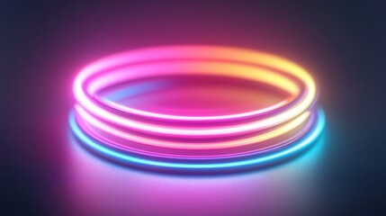 Poster - A vibrant display of glowing neon rings in pink and blue hues, creating a dynamic and modern aesthetic against a dark background.