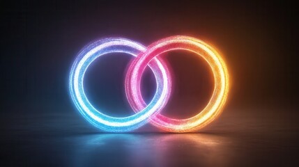 Poster - Two glowing rings intersect, one blue and one orange, against a dark background, creating a vibrant and eye-catching visual effect.
