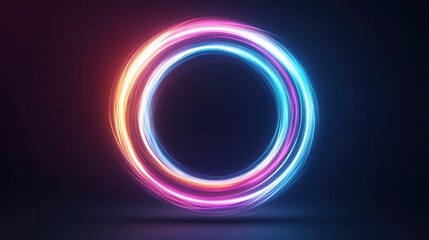Poster - A vibrant, glowing circular design featuring blue and pink light trails against a dark background, suggesting energy and modern aesthetics.