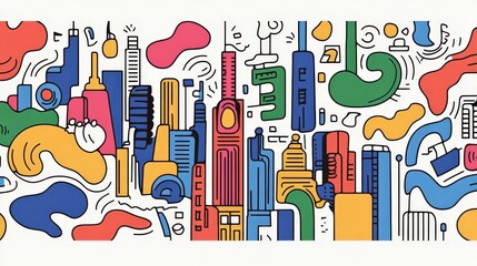 Poster - Colorful Abstract Cityscape in Modern Graphic Style Illustration
