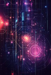 Poster - Abstract web of technology nodes and glowing pathways in a vibrant digital environment Futuristic abstract technology background with dynamic lines and digital wave patterns for innovation 