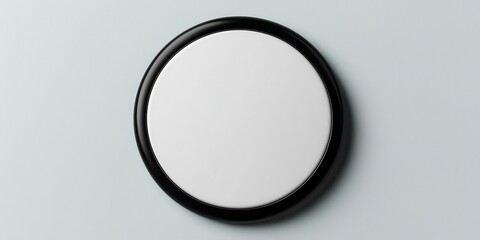 Poster - A minimalist round mirror with a black frame set against a light blue background.