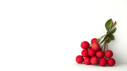 Wall Mural - Fresh red raspberries arranged with green leaves on a clean background, showcasing their vibrant color and natural beauty.