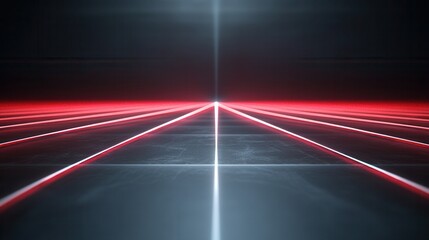 Poster - A futuristic, abstract scene featuring red laser beams converging toward a bright central point on a dark background.