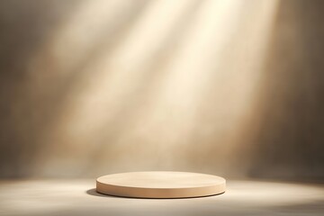 Poster - A circular wooden platform illuminated by soft light, set against a blurred background, ideal for presentations or displays.