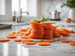 Wall Mural - Sliced Carrot on a Marble Counter