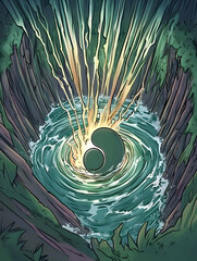 Wall Mural - Mystical glowing whirlpool in a deep forest.