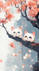 Sticker - Adorable Kittens in Cherry Blossoms: A Dreamy Artwork