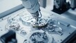 © aubriella - A robotic arm assembling intricate clockwork mechanisms in a precision engineering workshop, clean and detailed workspace, Mechanical style