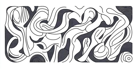 Aufkleber - A dynamic black-and-white abstract illustration featuring flowing, intertwining lines and shapes, creating a sense of movement and rhythm.