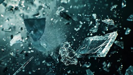 Poster - large shards of broken glass fly towards the camera in slow motion, boasting high contrast and cinem