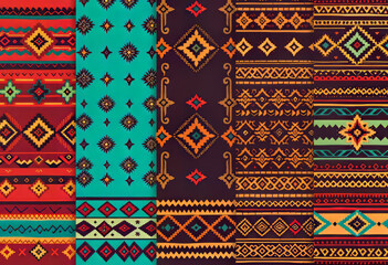Poster - tribal patterns traditional tribal patterns from various cultures, modèle, homogène, texture, ornement, conception, art, ethniques, décora