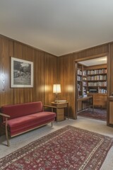 Canvas Print - Cozy Home Library with Vintage Furniture and Book Shelves