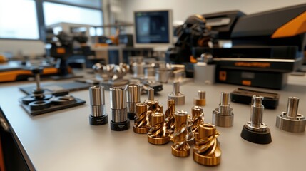 Poster - Precision Machining Tools and Equipment on Modern Workshop Table