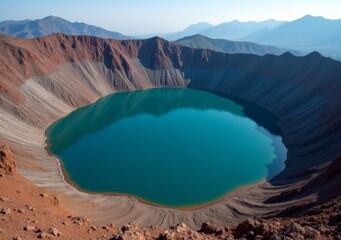 Wall Mural - Breathtaking view of a volcanic crater lake at sunrise in a mountainous landscape