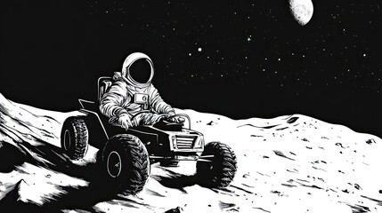 Wall Mural - astronaut driving lunar rover across moon surface