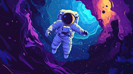 Wall Mural - astronaut floating through vivid cosmic nebula