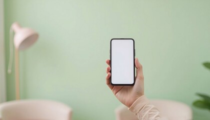 phone with a white screen in hand, white screen for mockup, blank white screen cell phone, background empty space for advertise, marketing business, technology