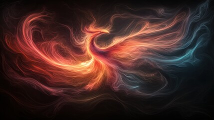 Aufkleber - A vibrant, abstract representation of a phoenix, showcasing fiery reds and blues against a dark background, symbolizing rebirth and transformation.
