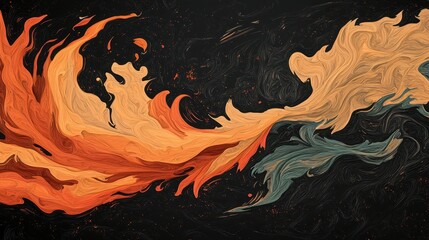 Aufkleber - A vibrant abstract artwork featuring swirling flames and dynamic colors against a dark background, evoking a sense of movement and energy.
