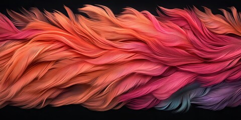 Poster - A vibrant display of flowing, colorful strands resembling hair, showcasing a gradient of warm hues against a dark background.