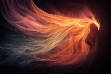 Poster - A vibrant, abstract representation of a phoenix, with flowing colors of red, orange, and blue against a dark background, symbolizing rebirth and transformation.