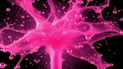 Poster - Pink liquid is exploding on a black background. Film overlay effect, motion elements, video effects