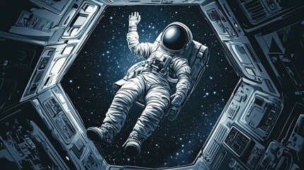 Wall Mural - astronaut floating in space outside spaceship